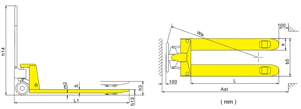Dimenzije standardnog ručnog paletnog viljuškara RPV2500STD/RPV3000STD