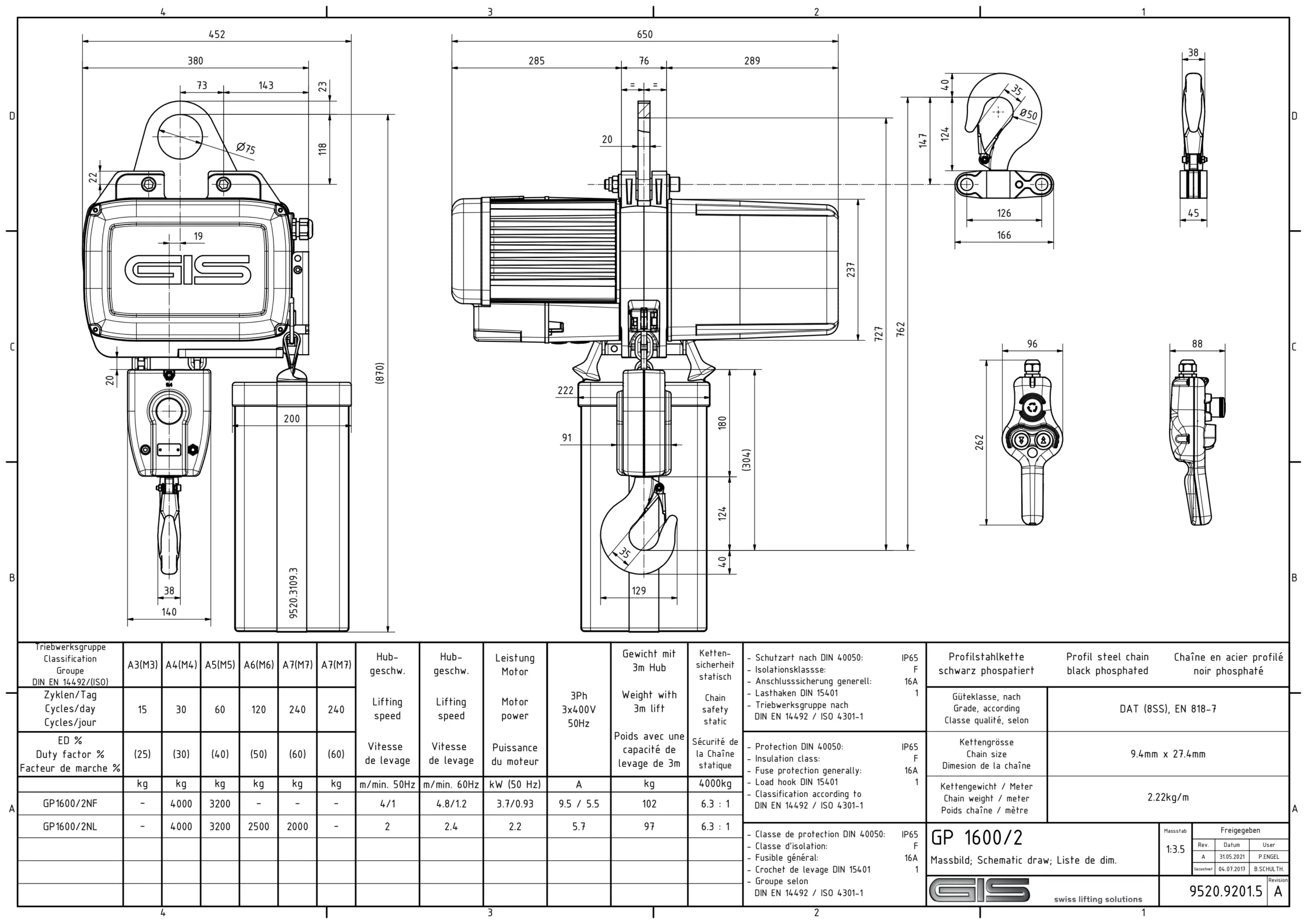 GIS GP1600 industrijska električna lančana dizalica