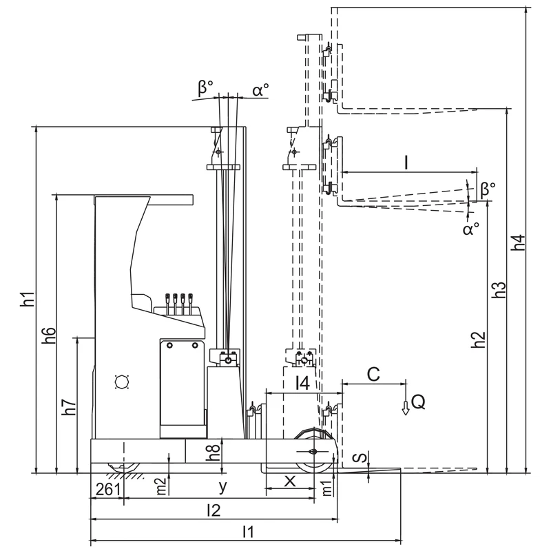 Skladišni regalni viljuškar REV15ST širine 1.020–1.100 mm